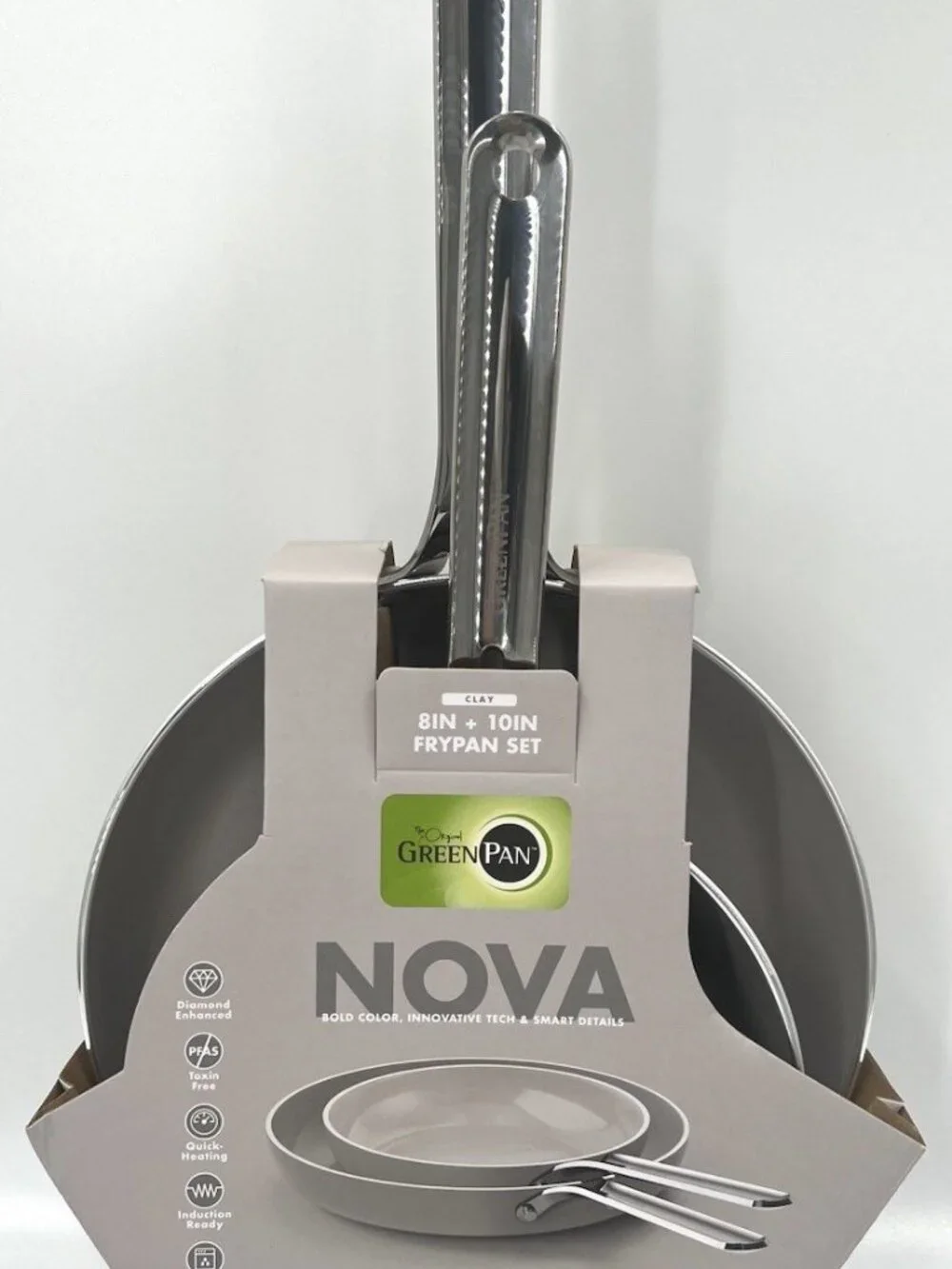 GreenPan Nova Ceramic Stainless Steel 2PC 8” and 10” Fry Pan Set in Clay